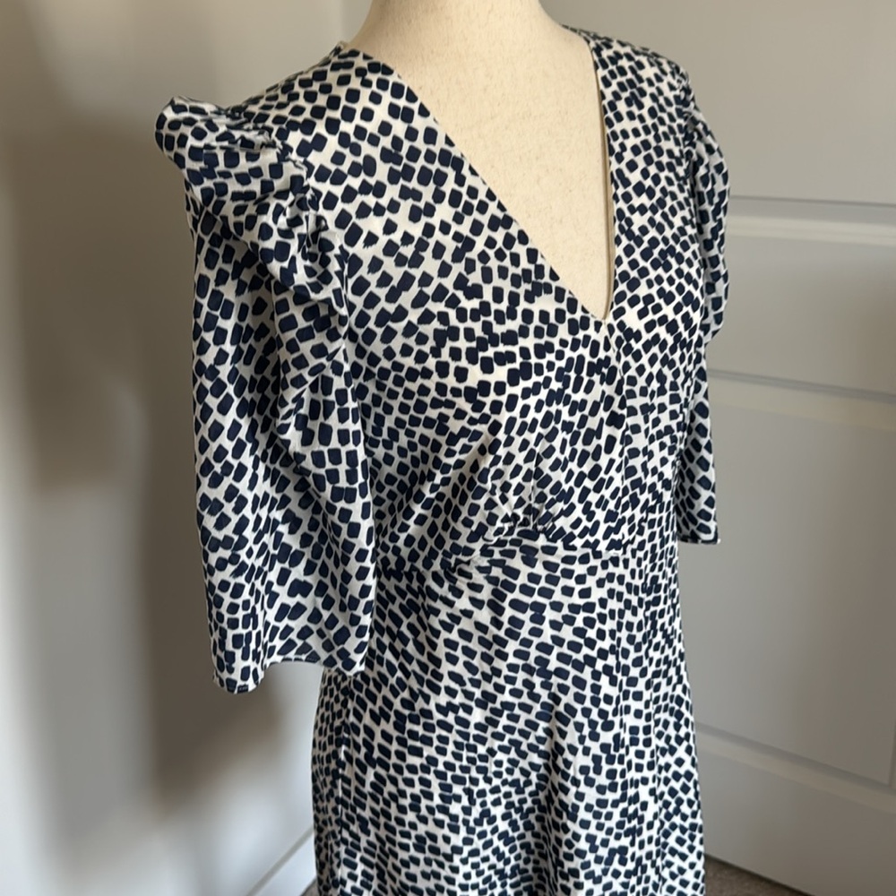 Saloni Colette Silk Crepe De Chine Navy Painterly Mini Dress Women’s US 10 - Picture 3 of 11